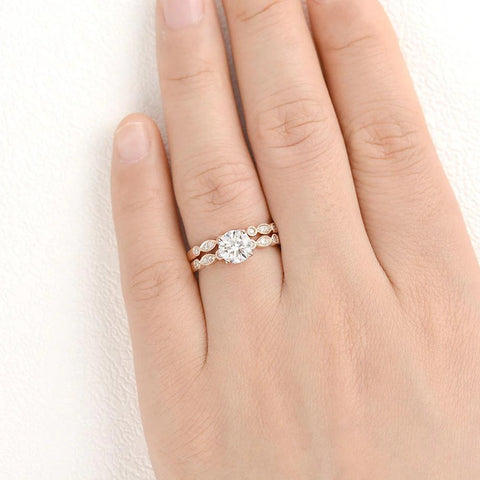 Round Cut 1.50CT Moissanite Art Deco Wedding Ring Set