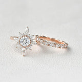 Round Cut Moissnaite Floral Halo Fancy Wedding Ring Set