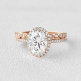 Oval Cut Moissanite D Color Vintage Halo Wedding Set For Women