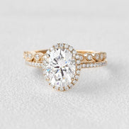 Oval Cut Moissanite D Color Vintage Halo Wedding Set For Women