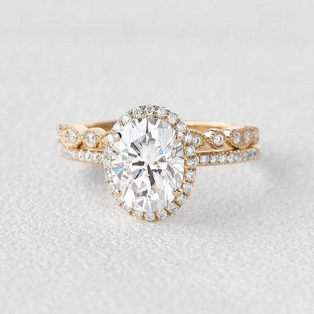 Oval Cut Moissanite D Color Vintage Halo Wedding Set For Women