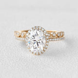 Oval Cut Moissanite D Color Vintage Halo Wedding Set For Women