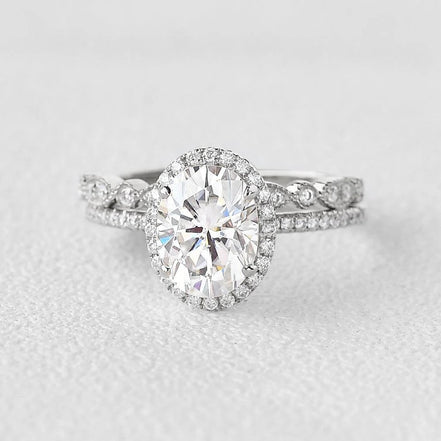 Oval Cut Moissanite D Color Vintage Halo Wedding Set For Women