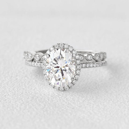 Oval Cut Moissanite D Color Vintage Halo Wedding Set For Women