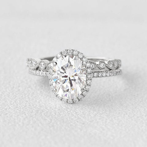 Oval Cut Moissanite D Color Vintage Halo Wedding Set For Women