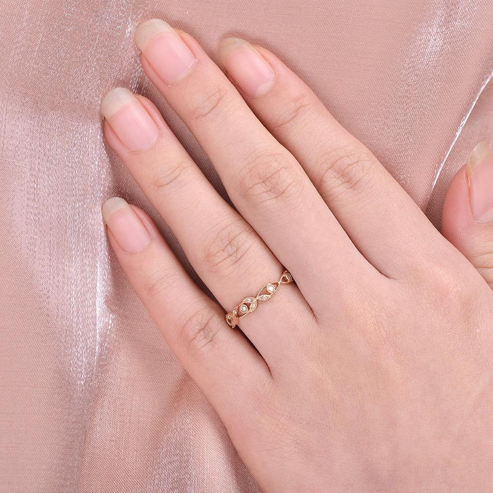 Filigree Art Deco Round Cut Moissanite Eternity Band For her