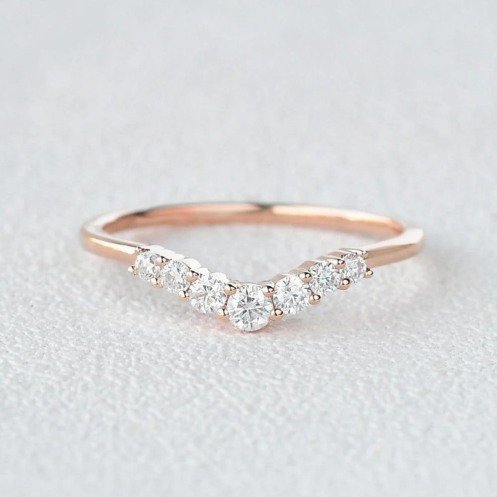 Curved Shape Round Cut Moissanite Band For Women