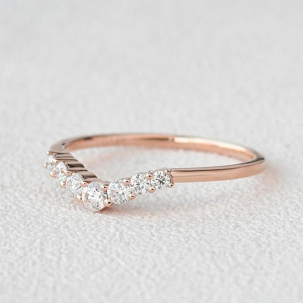 Curved Shape Round Cut Moissanite Band For Women