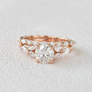 Round Cut Moissanite Vintage Wedding Ring Set