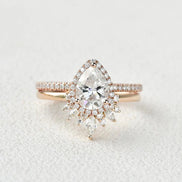VVS1 Moissanite Halo Pear Cut Bridal Set For Women