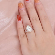 Vintage Halo Pear Cut Colorless Moissanite Ring Set For Her