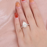 Vintage Halo Pear Cut Colorless Moissanite Ring Set For Her