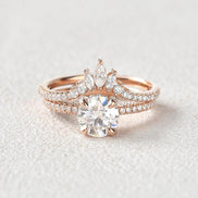 Moissanite VVS1 Round Cut Hidden Halo Wedding Ring Set