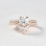 Moissanite VVS1 Round Cut Hidden Halo Wedding Ring Set