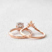 Moissanite VVS1 Round Cut Hidden Halo Wedding Ring Set