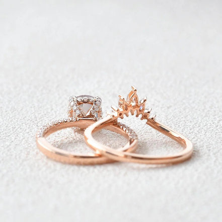 Moissanite VVS1 Round Cut Hidden Halo Wedding Ring Set