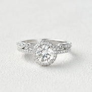 Round Cut Vintage Halo Colorless Moissanite Wedding Ring Set