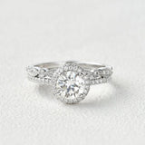 Round Cut Vintage Halo Colorless Moissanite Wedding Ring Set