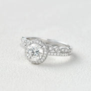 Round Cut Vintage Halo Colorless Moissanite Wedding Ring Set