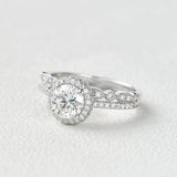 Round Cut Vintage Halo Colorless Moissanite Wedding Ring Set