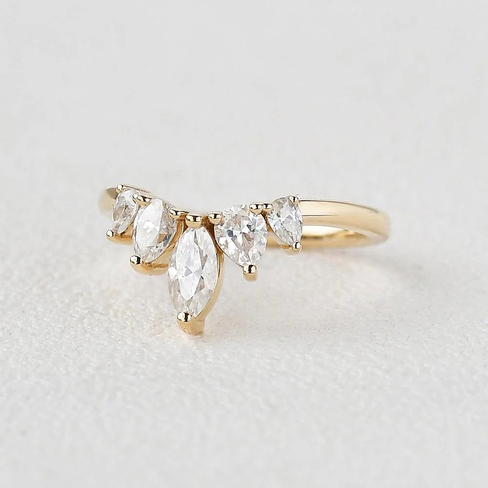 Five Stone Marquise Cut Colorless Moissanite Proposal Band
