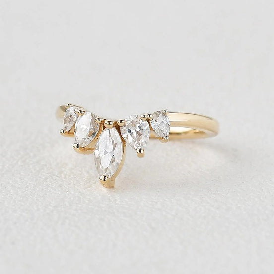 Five Stone Marquise Cut Colorless Moissanite Proposal Band