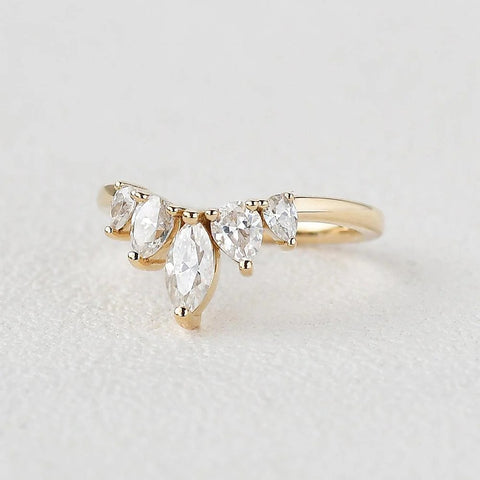 Five Stone Marquise Cut Colorless Moissanite Proposal Band