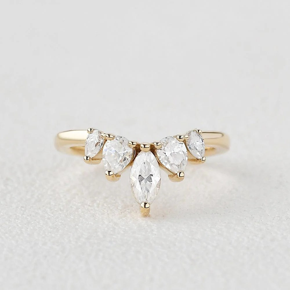 Five Stone Marquise Cut Colorless Moissanite Proposal Band