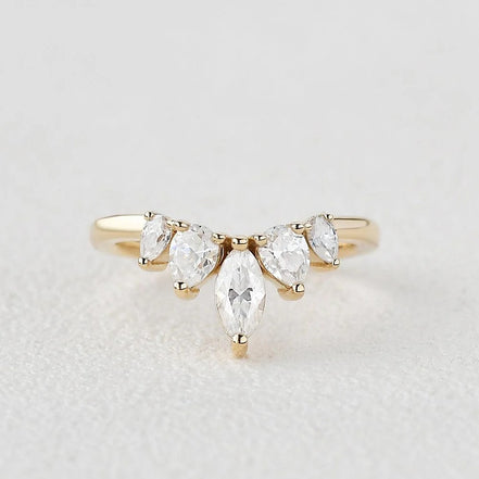 Five Stone Marquise Cut Colorless Moissanite Proposal Band