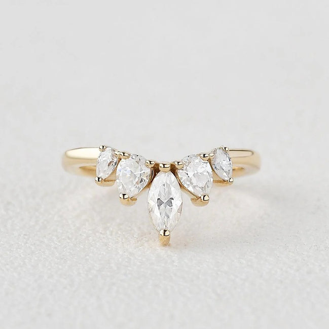 Five Stone Marquise Cut Colorless Moissanite Proposal Band
