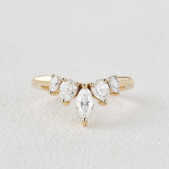Five Stone Marquise Cut Colorless Moissanite Proposal Band