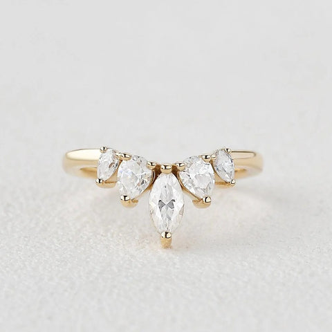 Five Stone Marquise Cut Colorless Moissanite Proposal Band