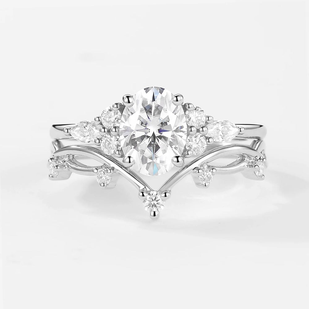 Moissanite Oval Cut Seven Stone Wedding Ring Set For Women