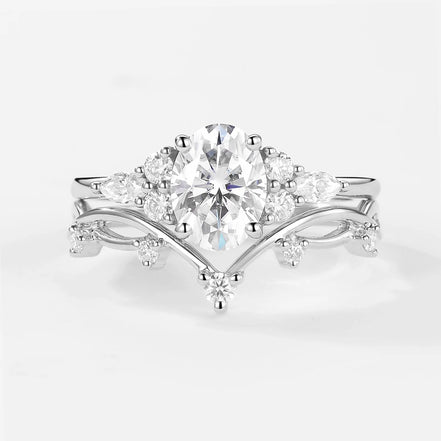 Moissanite Oval Cut Seven Stone Wedding Ring Set For Women