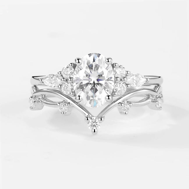Moissanite Oval Cut Seven Stone Wedding Ring Set For Women