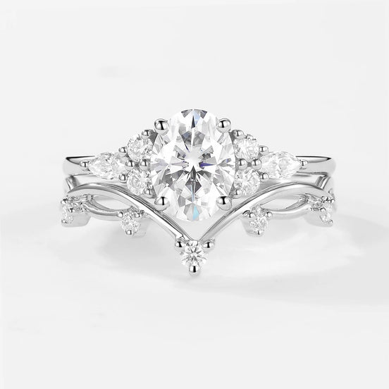 Moissanite Oval Cut Seven Stone Wedding Ring Set For Women