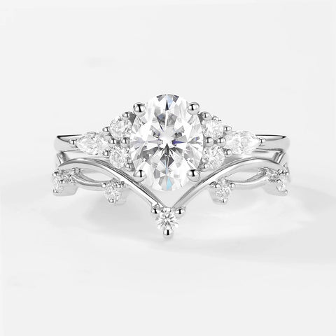 Moissanite Oval Cut Seven Stone Wedding Ring Set For Women