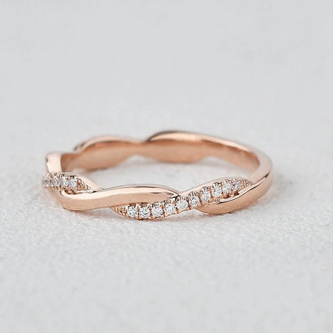 Round Cut Twisted D Color Moissanite Band Birthday Gift For Women