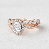Colorless Moissanite Twisted Oval Cut Bridal Ring Set