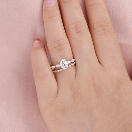 Oval Cut Five Stone Moissanite Wedding Ring Set For Women
