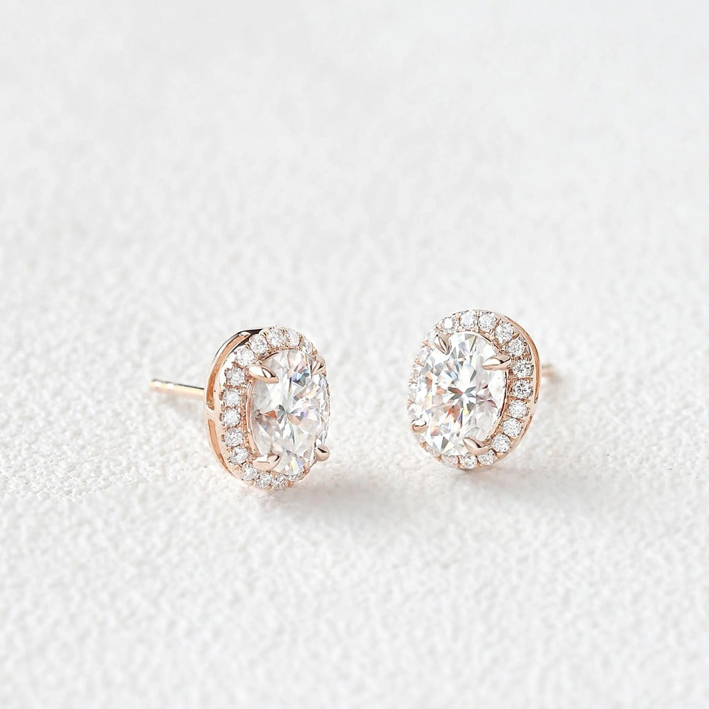 Oval Cut Moissanite Diamond Push Back Stud Earrings