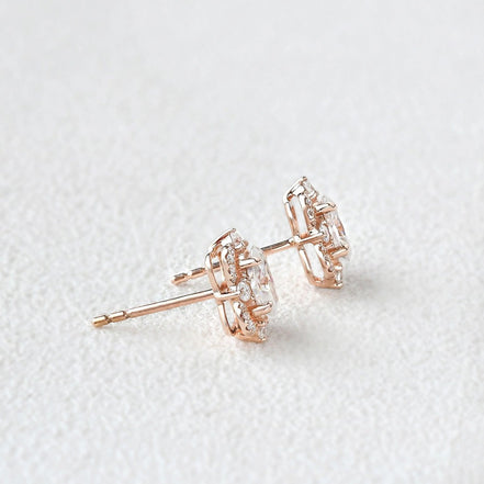 Oval Cut Moissanite Diamond Halo Stud Back Earrings