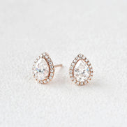 Moissanite Pear Cut Halo Stud Fancy Earring