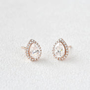 Moissanite Pear Cut Halo Stud Fancy Earring