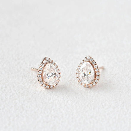 Moissanite Pear Cut Halo Stud Fancy Earring