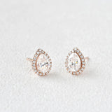 Lab Created Moissanite Pear Cut Halo Stud Fancy Earring