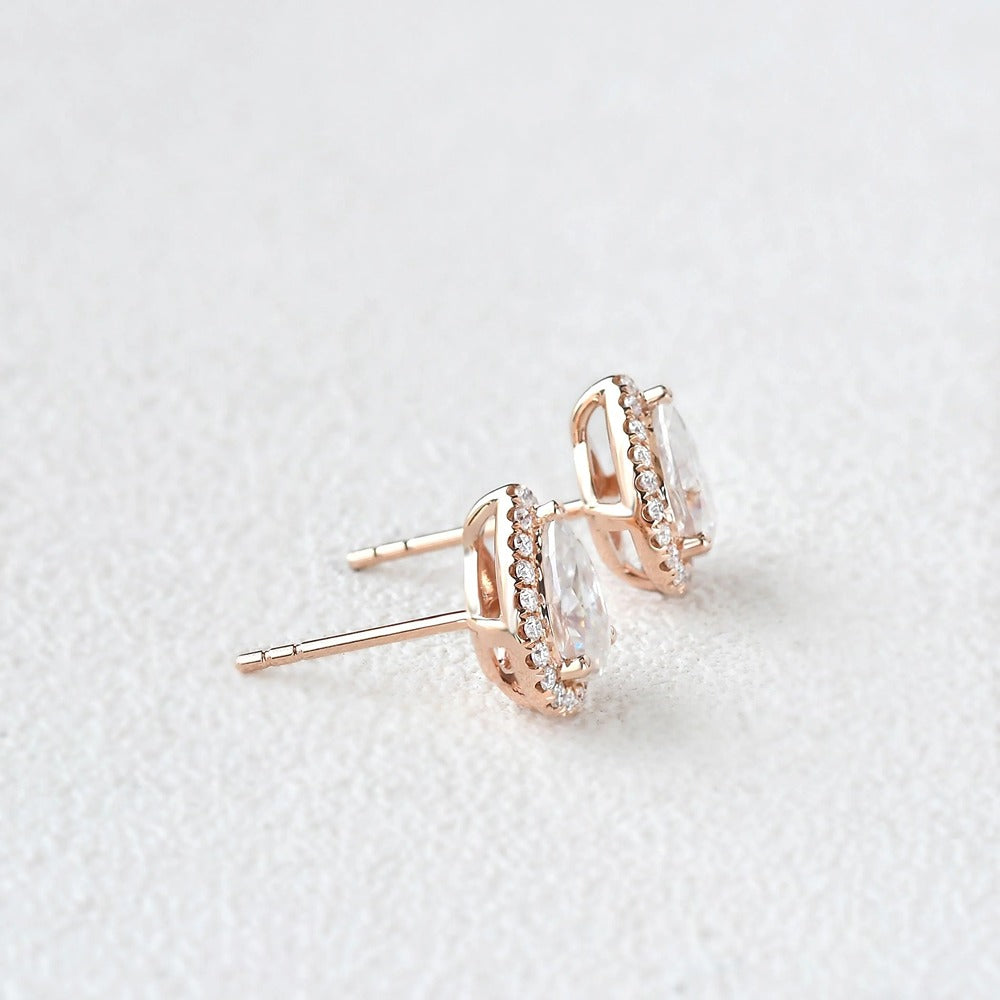 Moissanite Pear Cut Halo Stud Fancy Earring