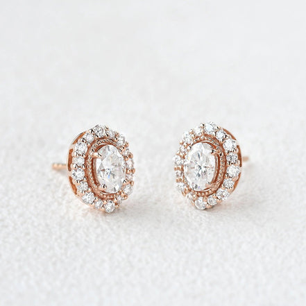 Oval & Round Cut Vintage Halo Moissanite Stud Push Back Earring