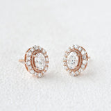 Oval & Round Cut Vintage Halo Moissanite Stud Push Back Earring