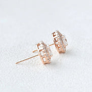 Oval & Round Cut Vintage Halo Moissanite Stud Push Back Earring